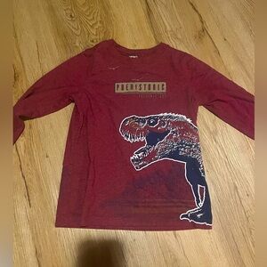Maroon dinosaur long sleeve shirt, size 7/7A boys